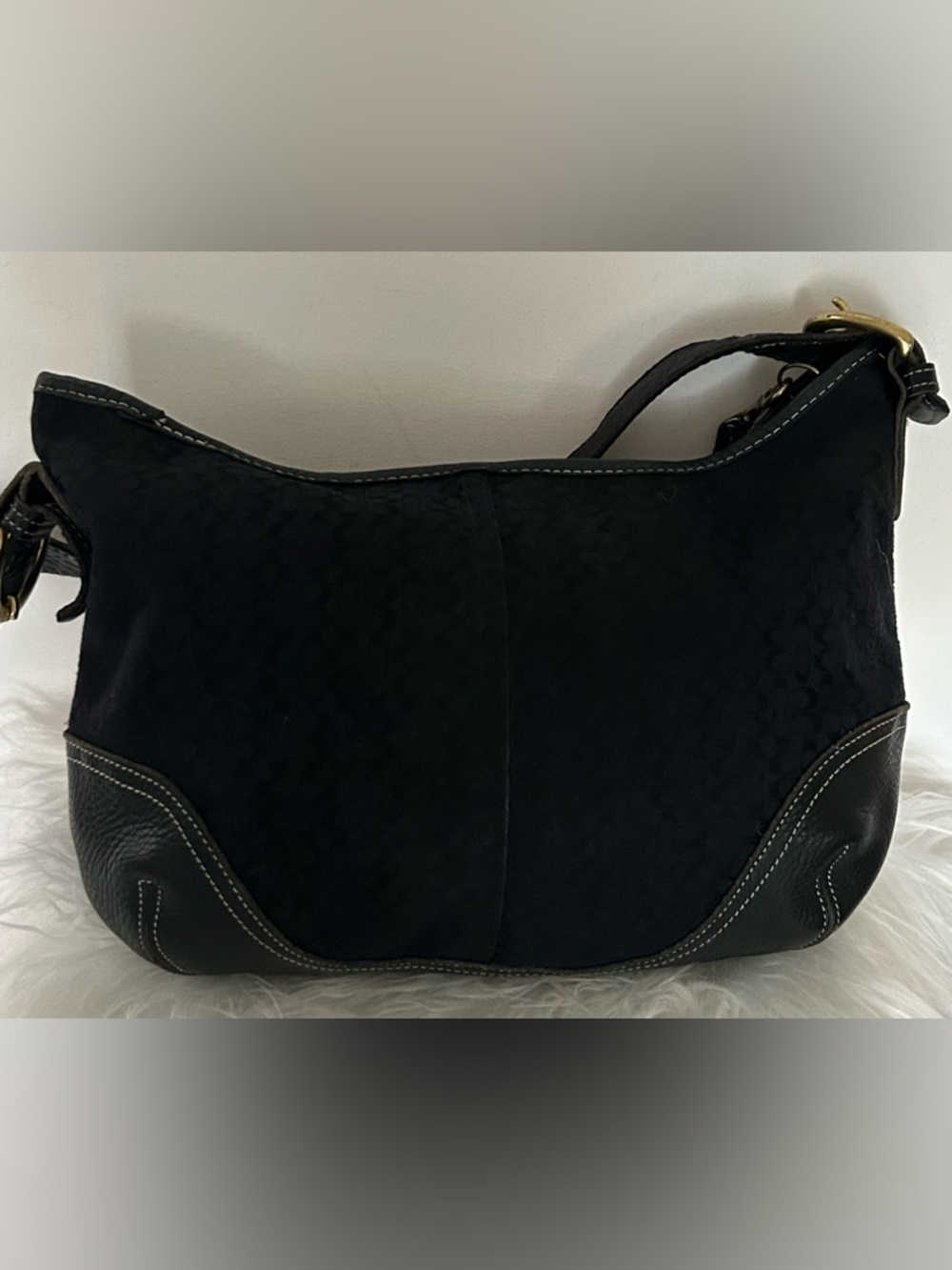 Vintage Coach Black Signature Baguette Bag Y2K Shoulder bag Leather Trim - Picture 11 of 13